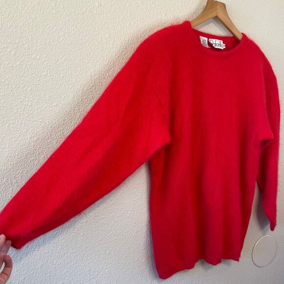 VTG Rafaella Red Angora Lambs Wool Blend Fuzzy Crew Neck Long Sleeve Sweater Med - Picture 2 of 15